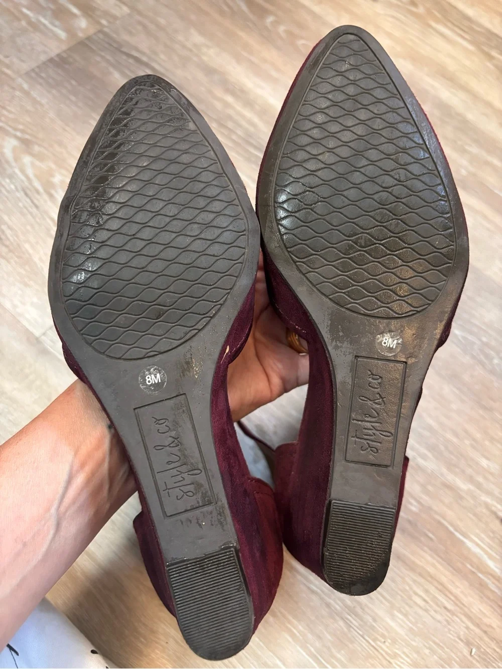 Style & Co. Women's Wine Ankle-Strap Velcro Wedge Heels - 8
